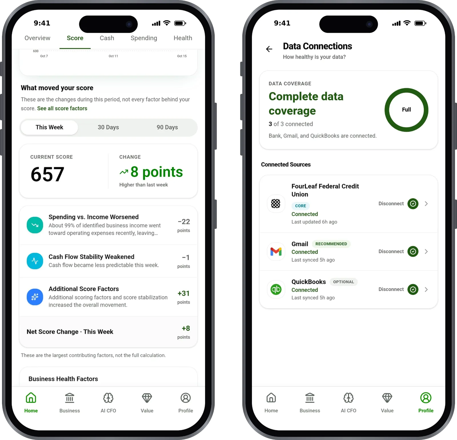 What moved your score breakdown and data connections screens