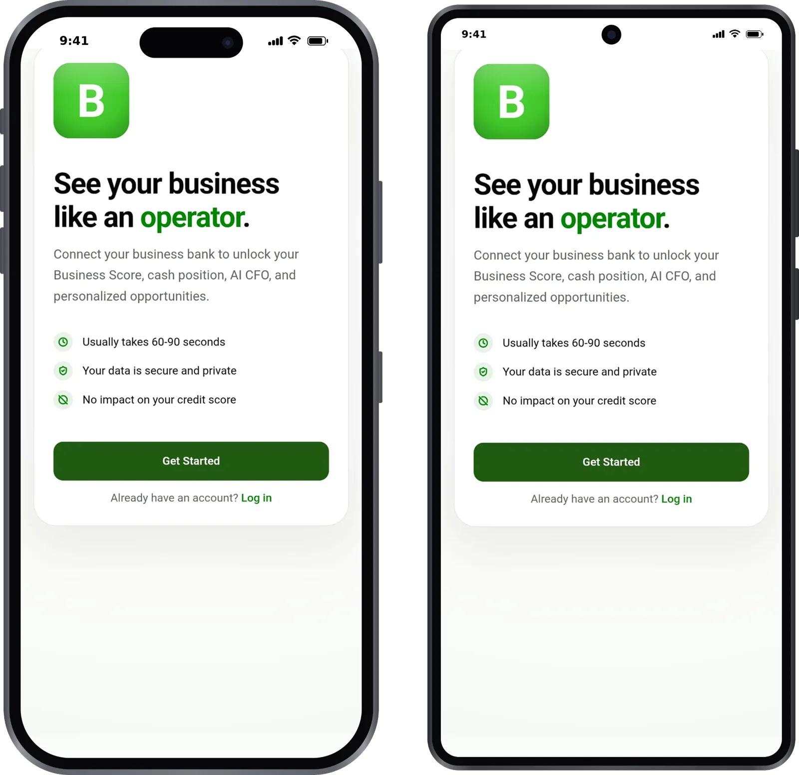 BlackGrid welcome screen on iOS and Android